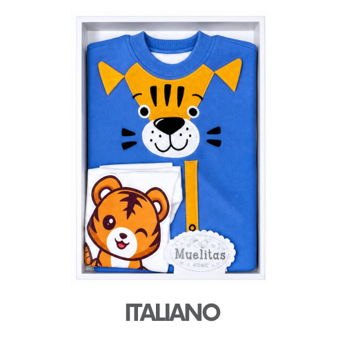 CAJA MUELITAS PUNTO INGLES MODELO TIGER BEBE TALLA 2 (3UNID X S/150)