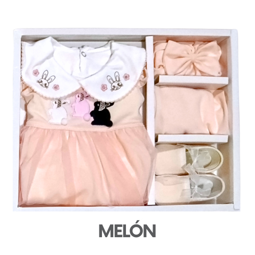 CAJA GERINAYES PIMA MODELO VESTIDO TUTU TRES CONEJAS (3UNID X S/90)