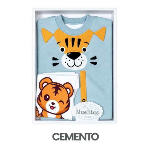 CAJA MUELITAS PUNTO INGLES MODELO TIGER BEBE TALLA 2 (3UNID X S/150)