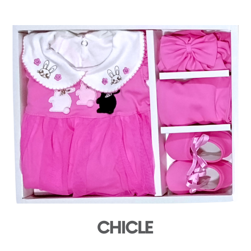 CAJA GERINAYES PIMA MODELO VESTIDO TUTU TRES CONEJAS (3UNID X S/90)